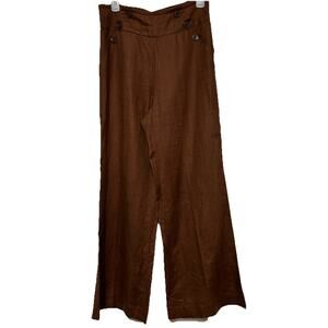 Nine West Brown High Waisted Side Zip Women Sailor Style Pants Wide Leg Size 44